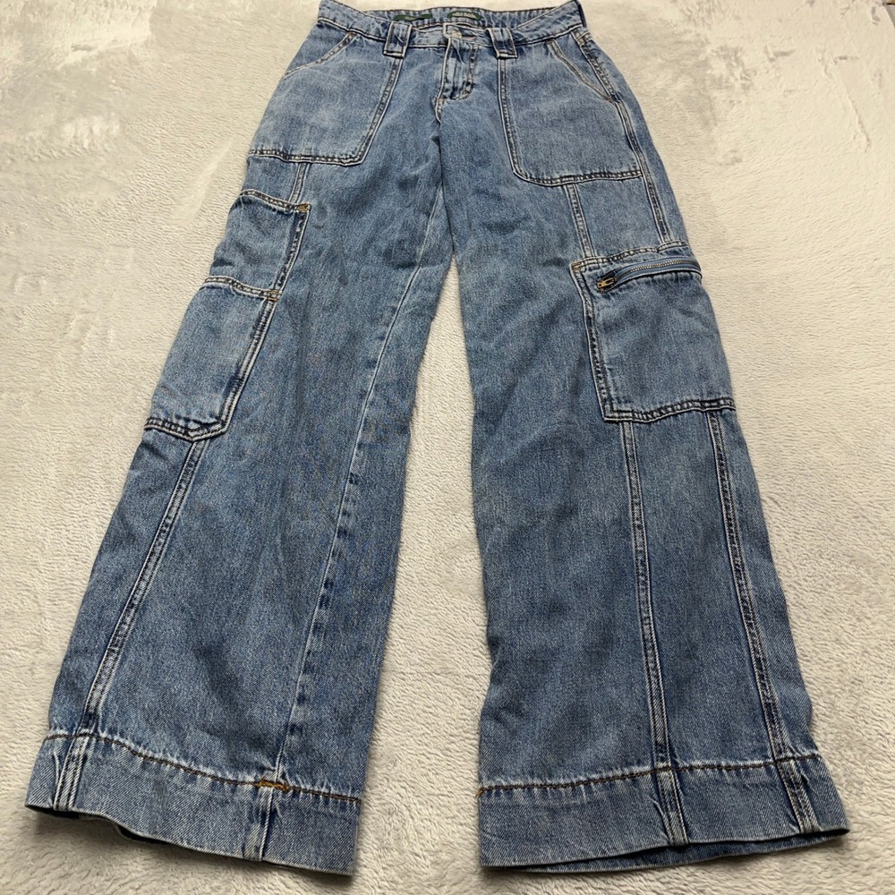 Wild Fable Women High Rise Cargo Jeans Wide Leg Light Wash Denim Size 26x30